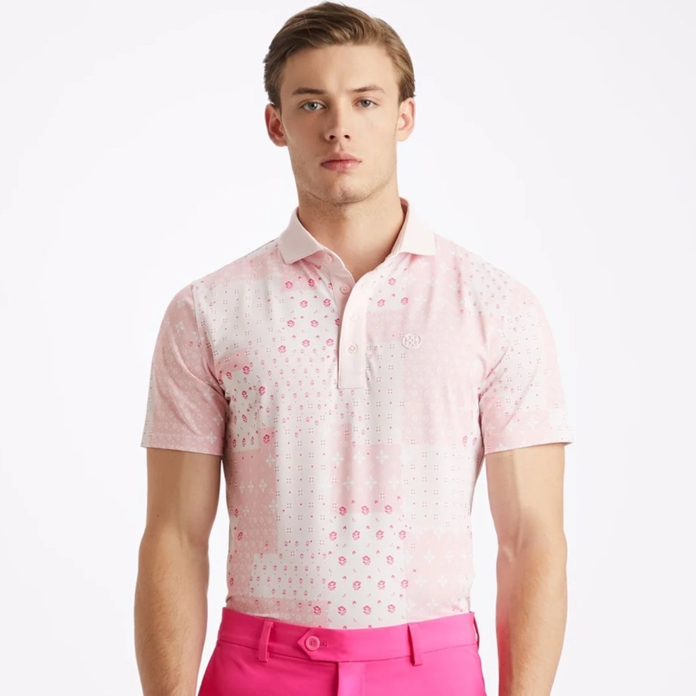 NWT G/FORE Men’s Pink Floral Patterned Polo Collared Shirt Small Golf